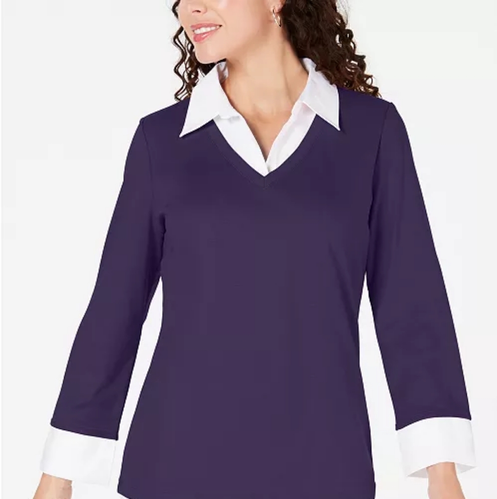 Karen Scott Cotton Layered Sweater Medium M